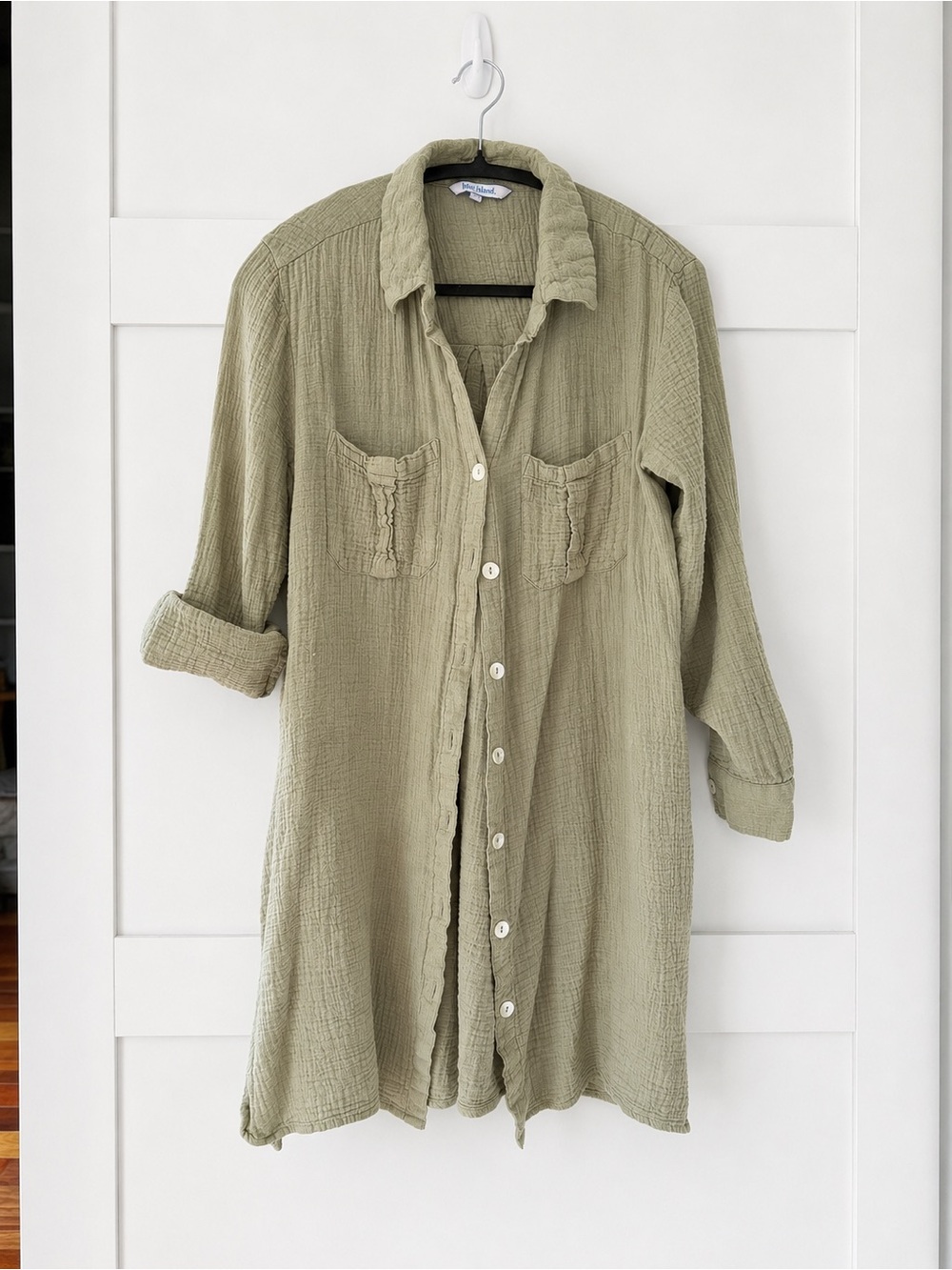 blue island Sage Green Gauze Button-Front Swim Coverup